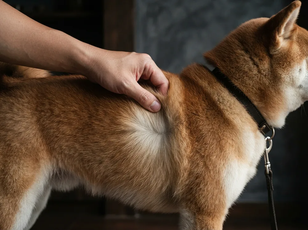 Close view of a red Shiba Inu double coat showing the guard hairs and dense undercoat