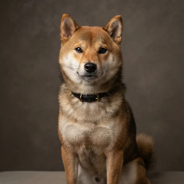 Head study of a sesame Shiba Inu showing black-tipped guard hairs over a red base coat